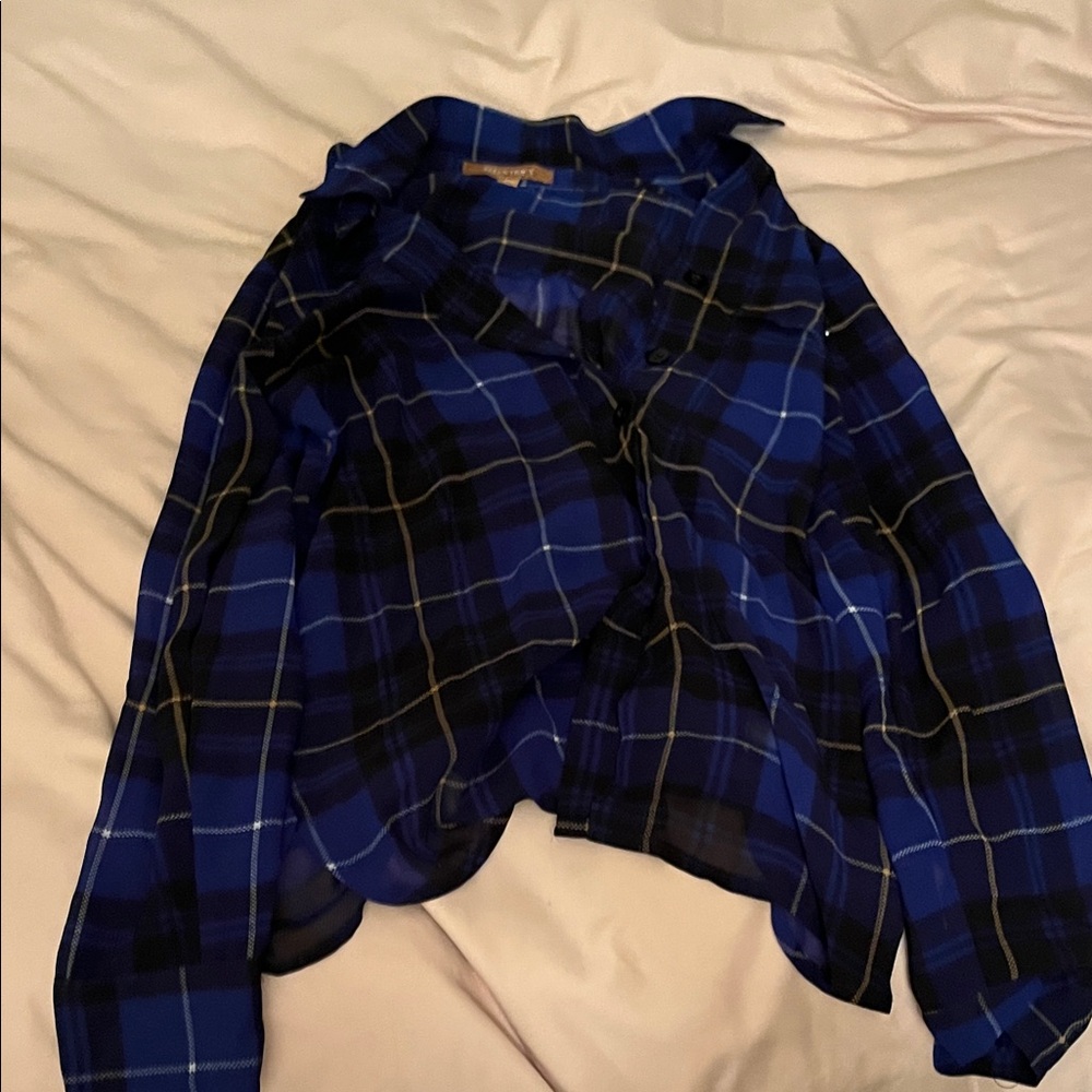 Ellen Tracy Navy Plaid Shirt